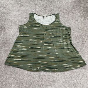 American Rag Cie Camouflage Tank Top Womens 1X Green Sleeveless Casual Outdoor
